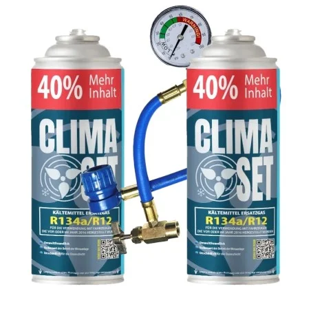 ClimaSet (2xR134a/R12 Kältemittel Ersatzgas) + Füllschlauch mit Manometer