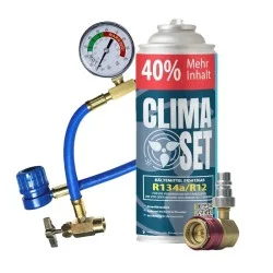 Clima-Set R134a/R12 Kältemittel Ersatzgas + Füllschlauch + R134a Schnellkupplung