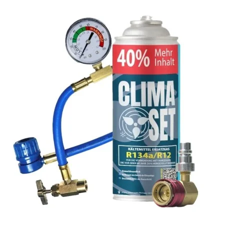 Clima-Set R134a/R12 Kältemittel Ersatzgas + Füllschlauch + R134a Schnellkupplung