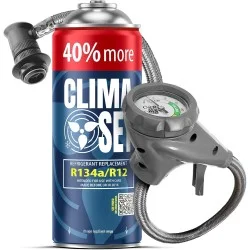 CLIMASET PRO Line Set – Füllschlauch mit Manometer + R134a Ersatzgas für Kfz-Klimaanlagen
