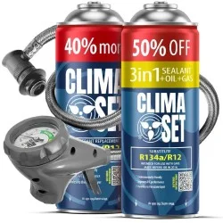 CLIMASET PRO Line Starter Set – Füllschlauch mit Manometer + 3in1 + R134a Ersatzgas für Kfz-Klimaanlagen