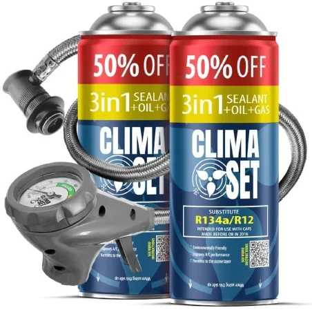 CLIMASET PRO Line Set – Füllschlauch mit Manometer + R134a Ersatzgas für Kfz-Klimaanlagen