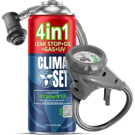 CLIMASET PRO Line Set – Füllschlauch mit Manometer + R134a Ersatzgas für Kfz-Klimaanlagen