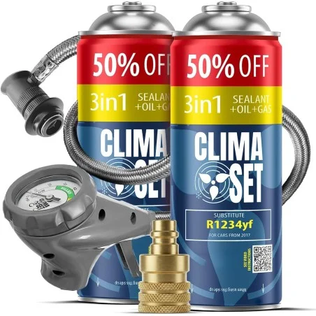 CLIMA SET 2× 3w1 Ersatzgas R1234yf – Set zur Selbstbefüllung der Fahrzeug-Klimaanlage