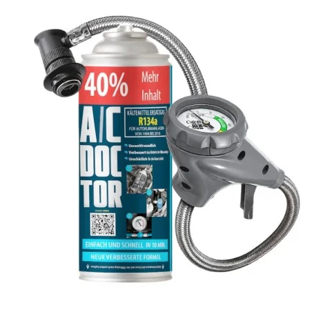 CLIMASET PRO Line Set – Füllschlauch mit Manometer + R134a Ersatzgas für Kfz-Klimaanlagen