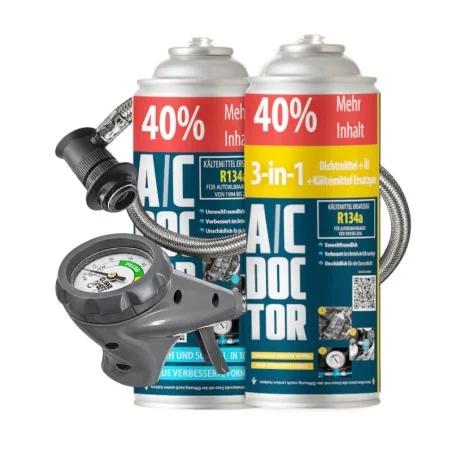CLIMASET PRO Line Set – Füllschlauch mit Manometer + R134a Ersatzgas für Kfz-Klimaanlagen